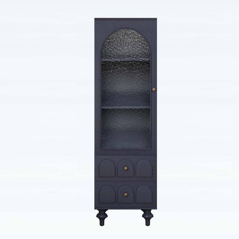 Tall Storage Cabinet with Tempered Glass Door,Two Drawers,and Adjustable Shelf for Spacious and Stylish Storage Solutions