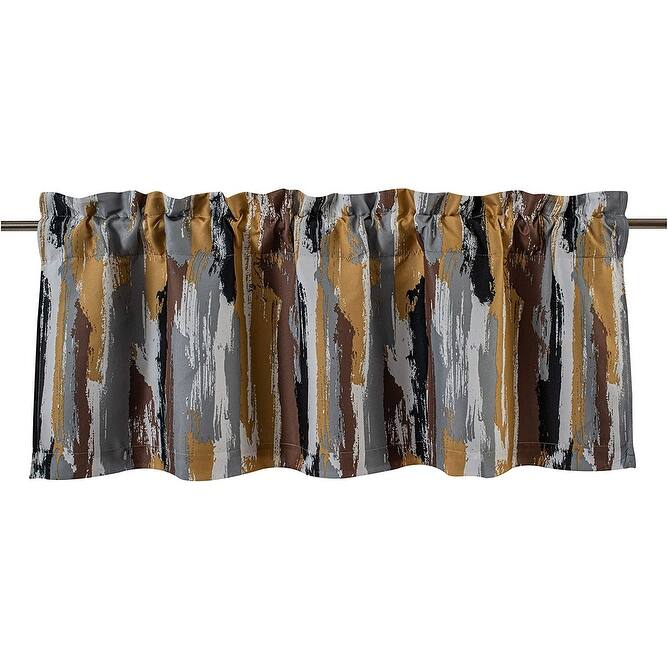 Porch & Den Nova Ink Blue Brush Stroke Pattern Blackout Valance - 52'' Width X 18'' Length - Gold Black