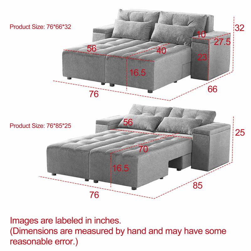 Convertible Storage Sofa with Corduroy Fabric & Adjustable Modular Design - Sleeper Sofa