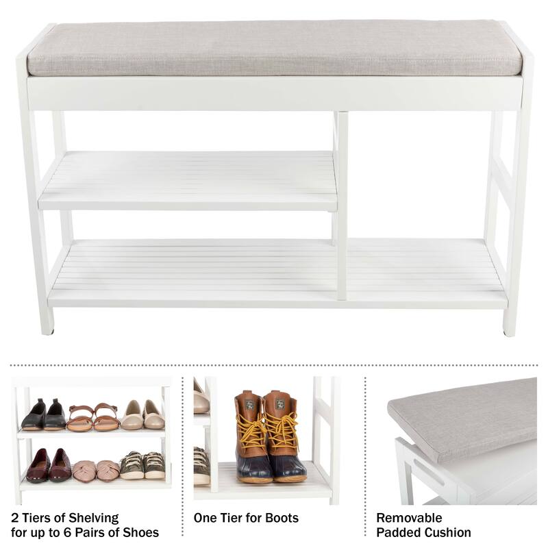 Lavish Home 3-Tier Shoe Bench with Cushioned Seat for Entryway