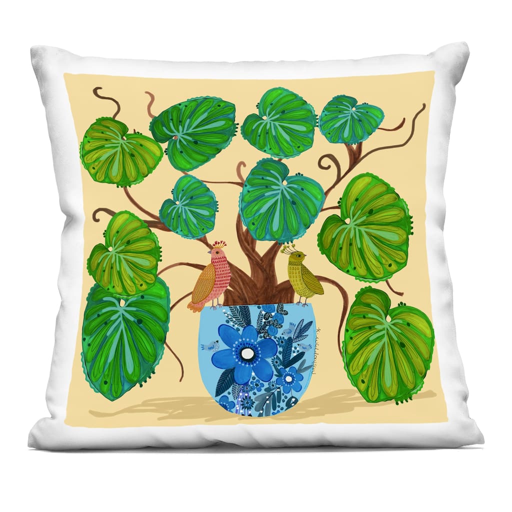 Stupell Potted Plant & Birds Perched Decorative Printed Throw Pillow Design by Kay Widdowson