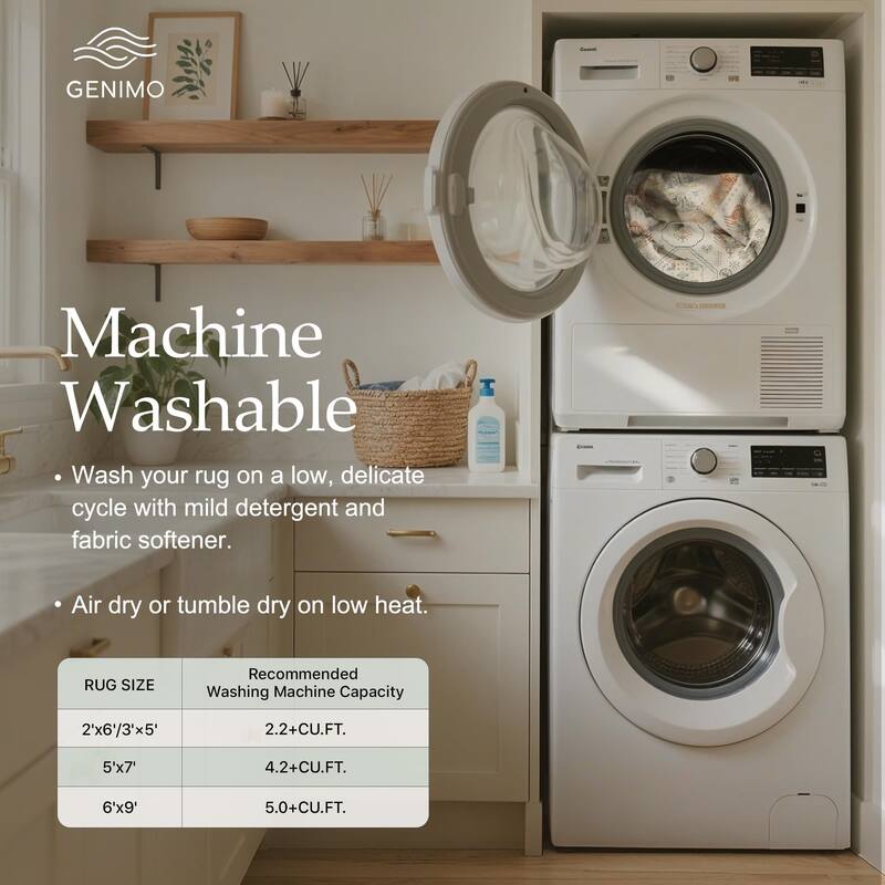 Mcow Faded Floral Vintage Collection Low-Pile Machine-Washable Area Rug