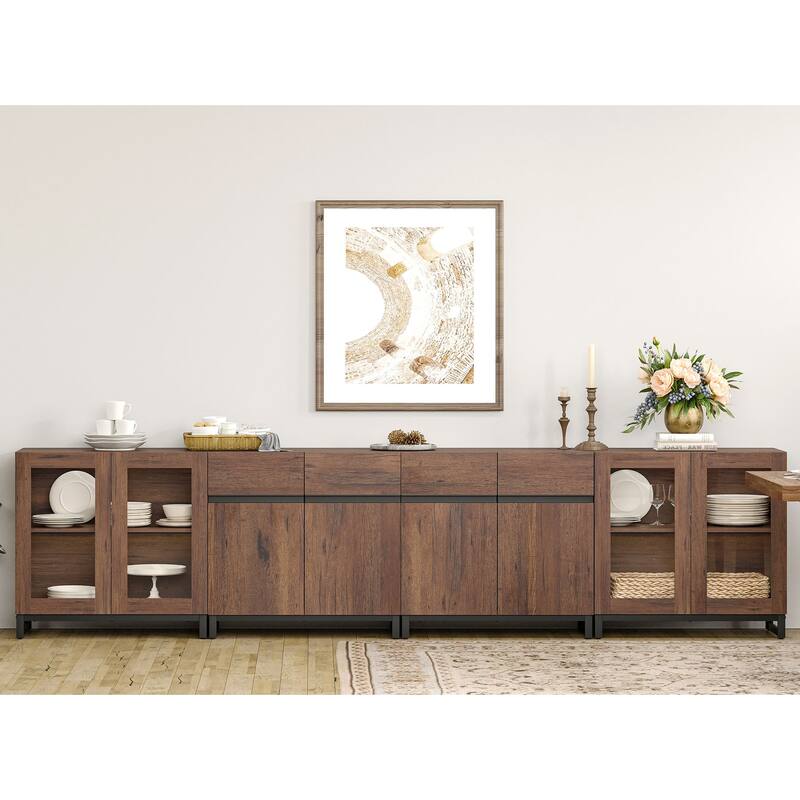 Modern Sideboard with Adjustable Shelves, 4 in 1 Storage Cabinet with Glass Doors, Coffee Bar Cabinet for Living Room, Kitchen