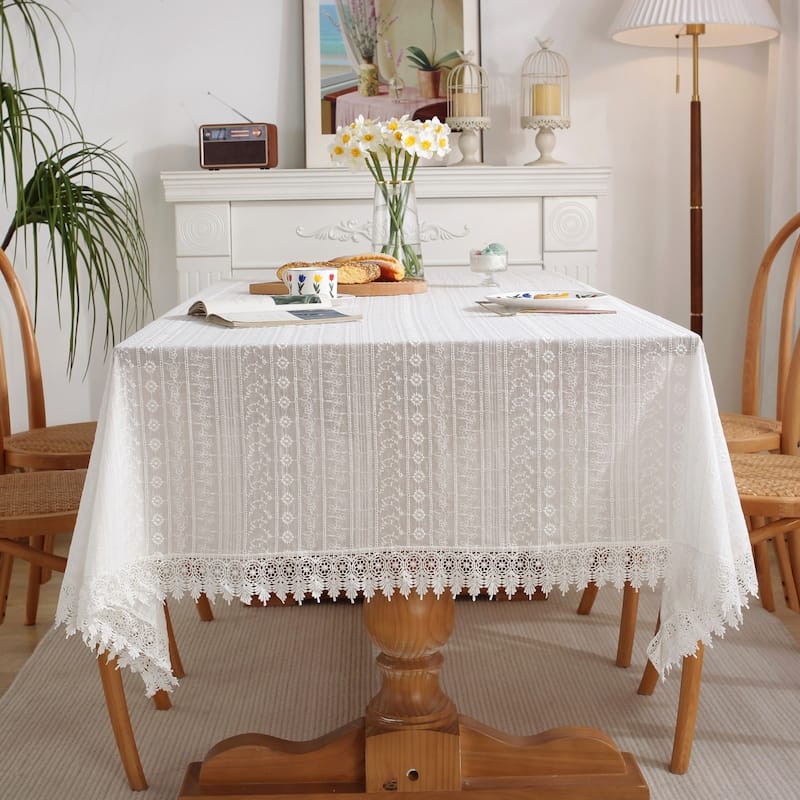 Enova Home High Quality Rectangle Cotton Washable Tablecloth Stripe with Tassel for Home Party Wedding Dining Christmas -  55" x 78" 