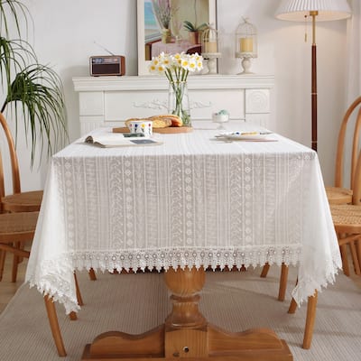 Enova Home High Quality Rectangle Cotton Washable Tablecloth Stripe with Tassel for Home Party Wedding Dining Christmas