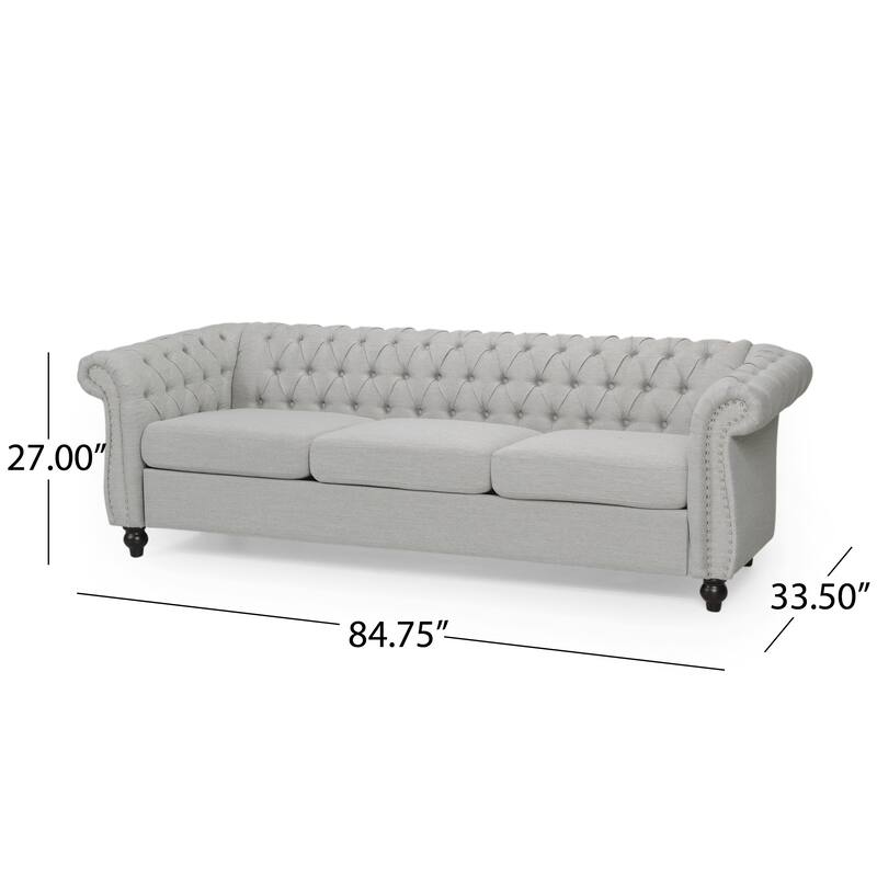 Roomfitters Modern Chesterfield 3-Seater Sofa, Tufted Upholstered Couch with Nailhead Trim and Deep Seating