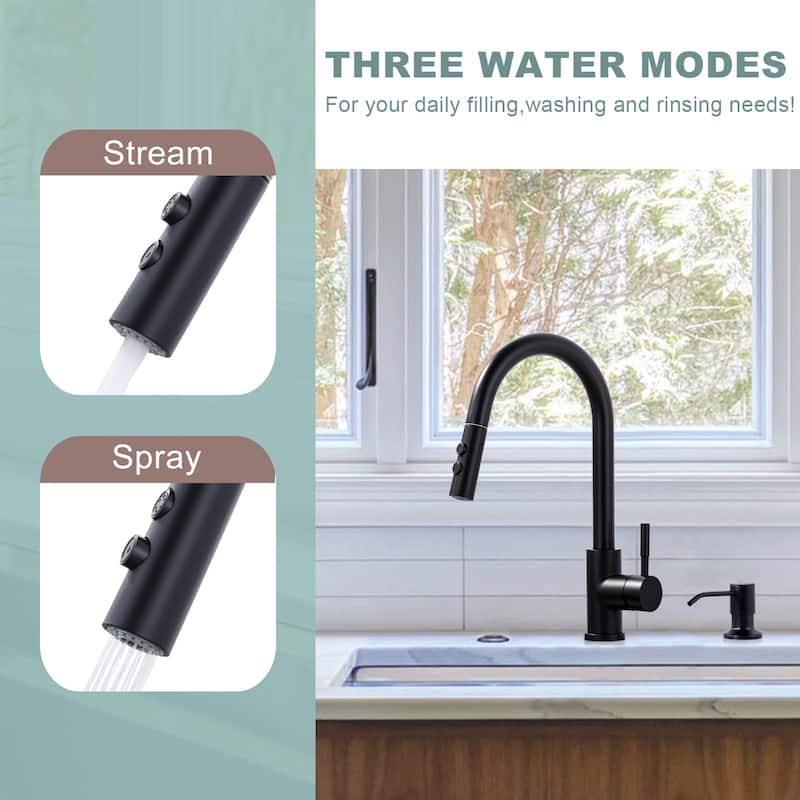WOWOW Single Handle Pull Down Sprayer Kitchen Faucet