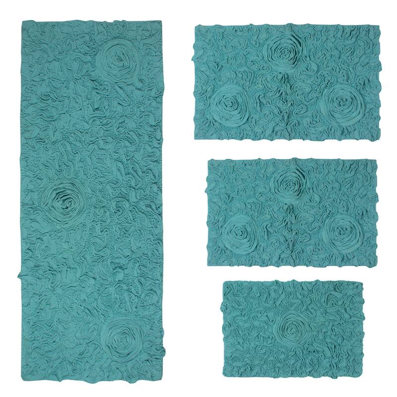 Home Weavers Modesto Collection 100% Cotton Bath Rug, Non-Slip Bath Rug, Extra Soft, Machine Wash, 4 Pcs Set with Runner