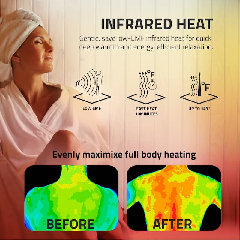 SaunaSpa 2-Person 1.8KW Carbon FAR Infrared Infrared Hemlock Wooden Indoor Home Sauna Room with LED Touch Control Panel