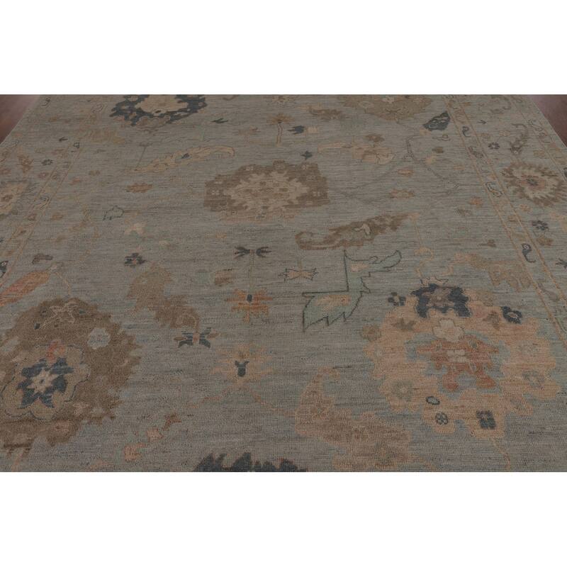 Vegetable Dye Grey Oushak Turkish Rug Hand-Knotted Bedroom Wool Carpet - 9'0"x 12'0"