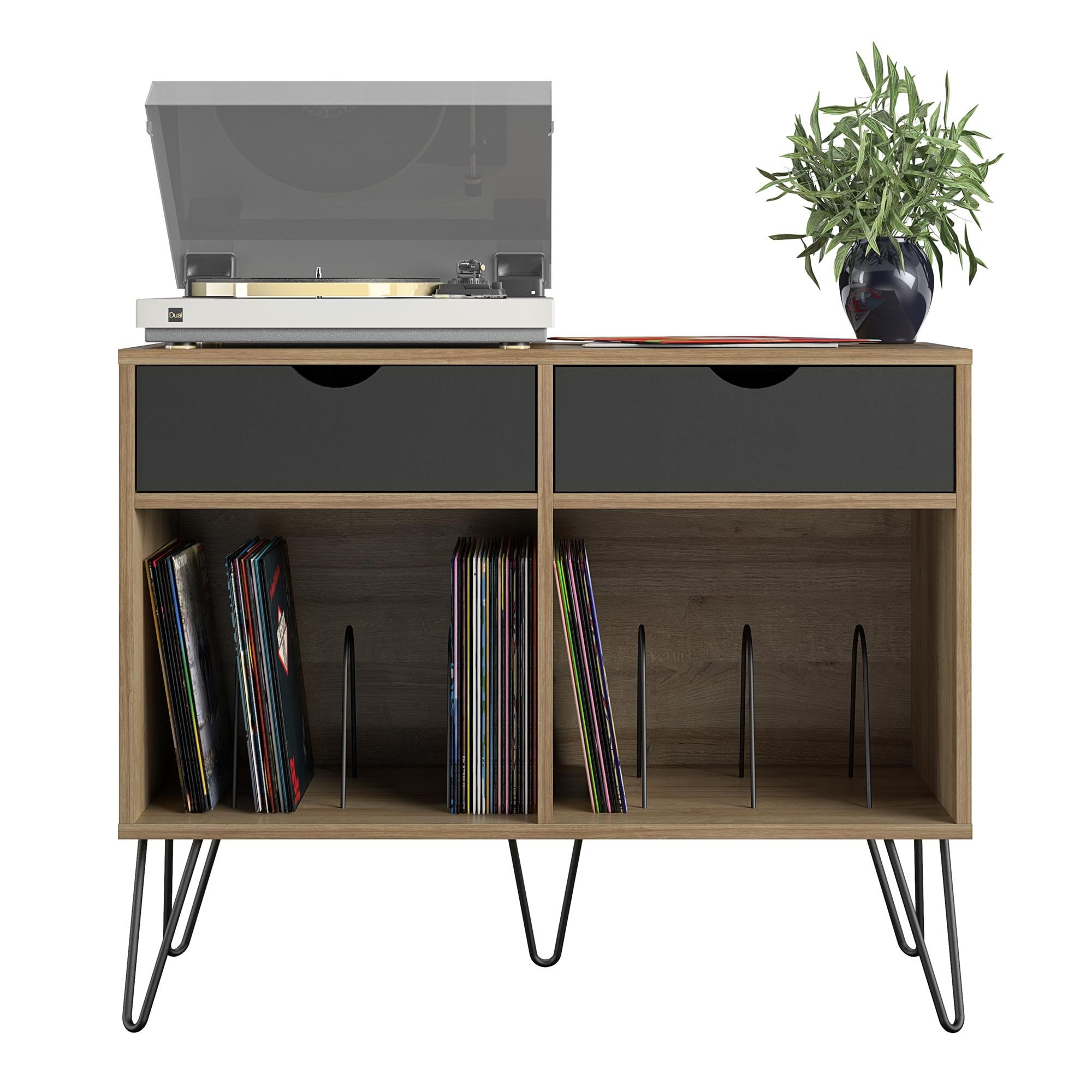 Novogratz Concord Turntable Stand With Drawers On Sale Overstock 19975869 Walnut
