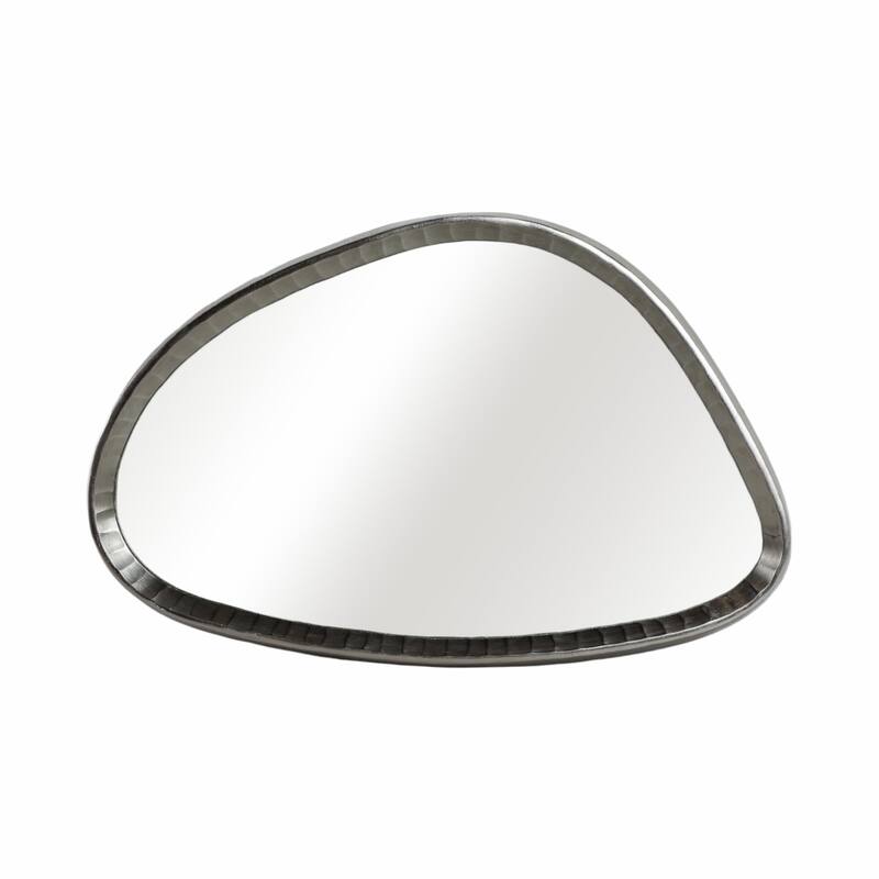 Metal Asymmetrical Mirror with Glass Wood Sculptural Modern Design