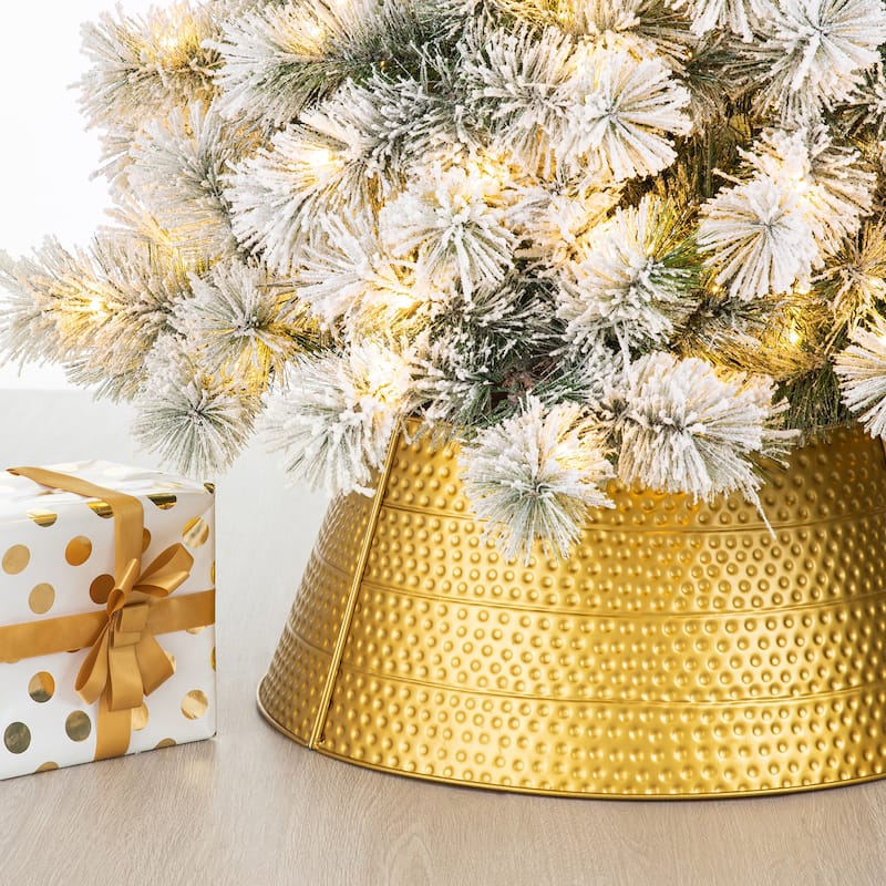Glitzhome 26"D/22"D Hammer-harden Textured Metal Christmas Tree Collars - Gold-22"D