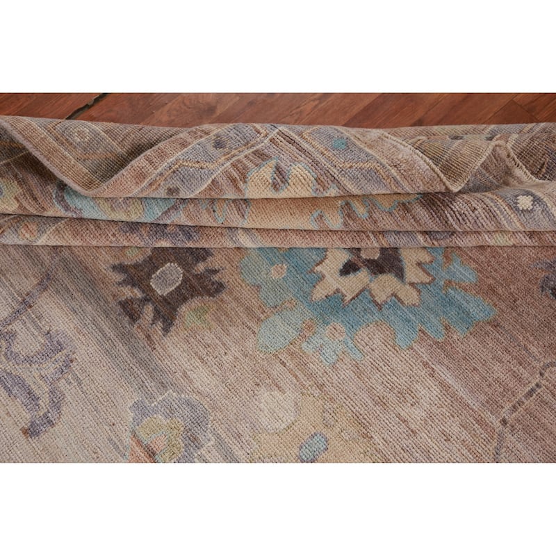 Hand Knotted Oriental 100% Wool Carpet Transitional All-Over Brown Oushak Area Rug - 10' 6'' X 8' 0''