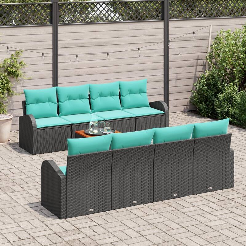vidaXL 9 Garden Sofa Set with Cushions Black Poly Rattan - 92.1 x 24.4 x 27.2