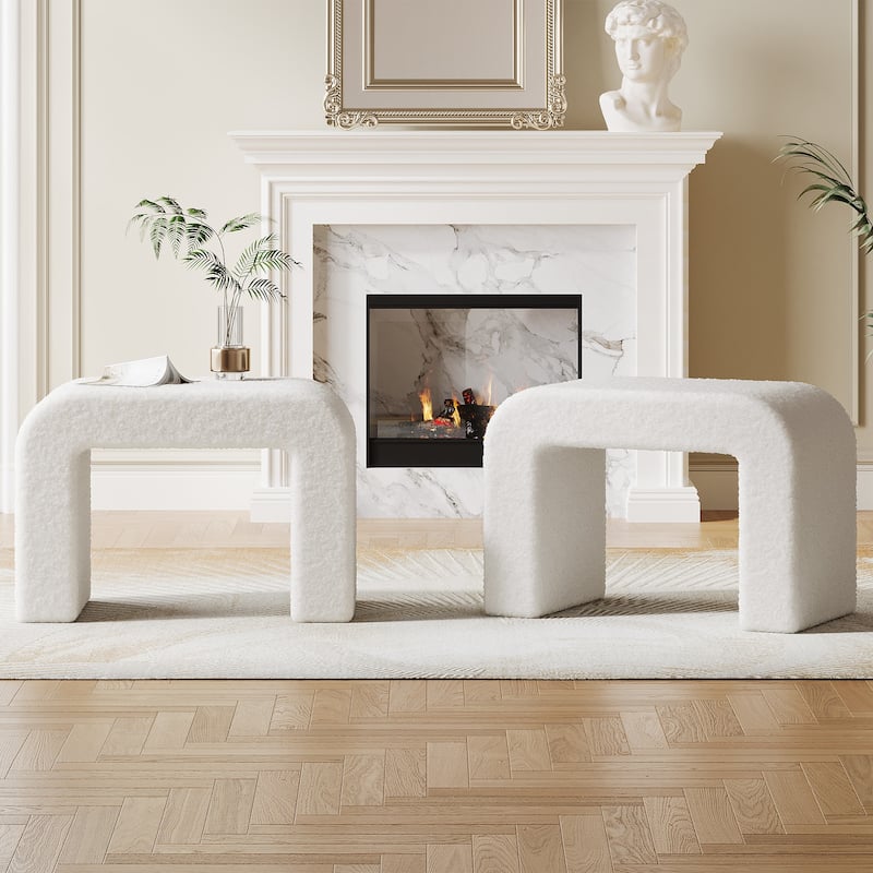 Modern Vanity Stool Upholstered Ottoman Arched Footstool for Home