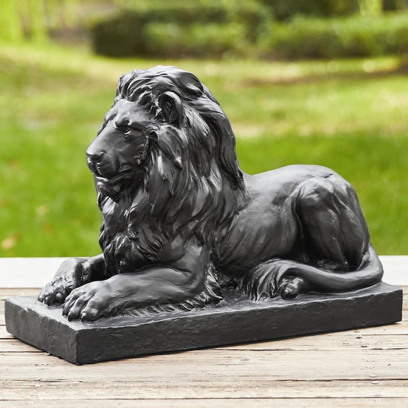 Glitzhome MGO Vintage Sitting & Lying Lion Guardian Garden Statue Porch Sculpture Indoor Outdoor