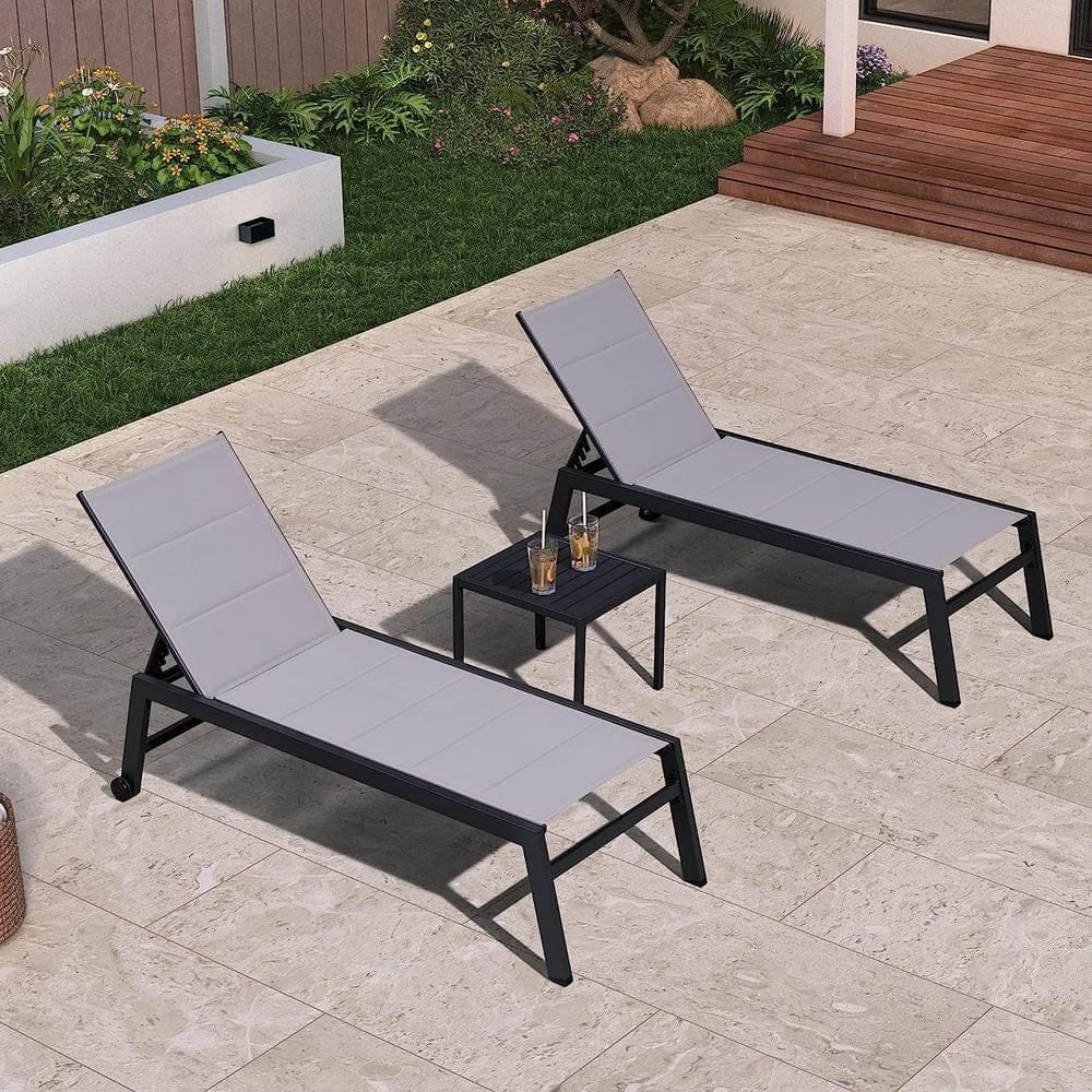 PURPLE LEAF Outdoor Chaise Lounge Set of 2 Aluminum Patio Lounge Chair with Wheels and Side Table
