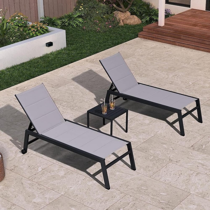 PURPLE LEAF Outdoor Chaise Lounge Set of 2 Aluminum Patio Lounge Chair with Wheels and Side Table - Light Grey
