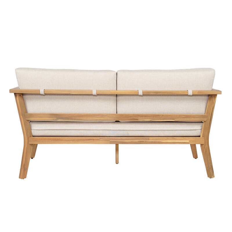 Scott Living - Aisling Outdoor Acacia Wood Loveseat and Coffee Table with Cushions