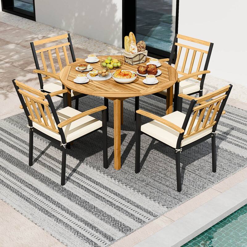 Coatway 5 Pieces Outdoor Acacia Wood Dining Set with Cushions for - See Details