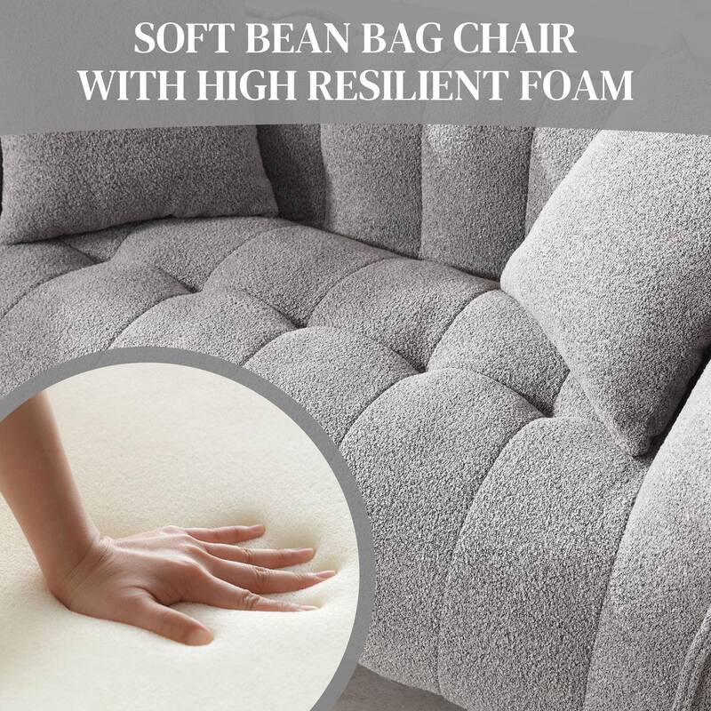 Ouyessir Upholstered Chenille Fabric Bean Bag Sofa Chair with 2 Pillows