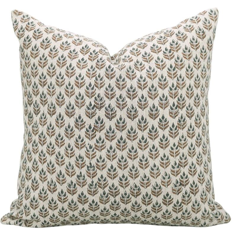 Fabdivine Flower Pattern One Side Zipper Linen Block Print Pillow Cover - Pillow Covers - 18" x 18"