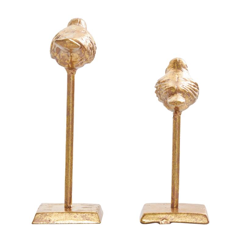 Metal Bird Sculpture with Gold Foil Texturing - Set of 2 Gold - Roche River Decor - 3"W x 5"L x 8"H