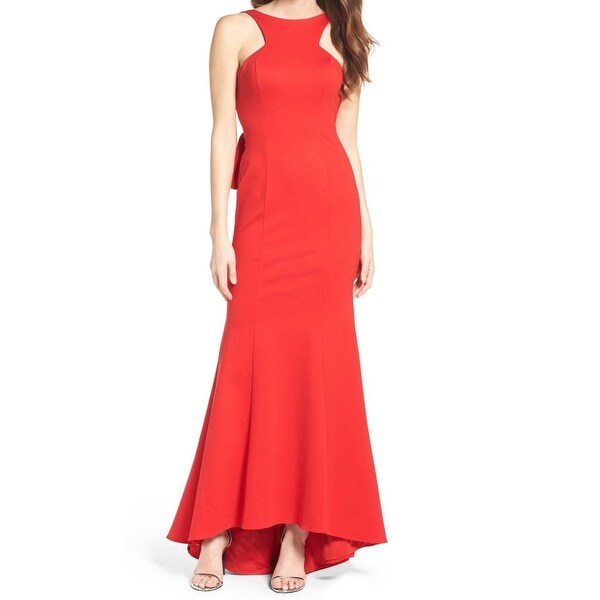 xscape red ruffle dress