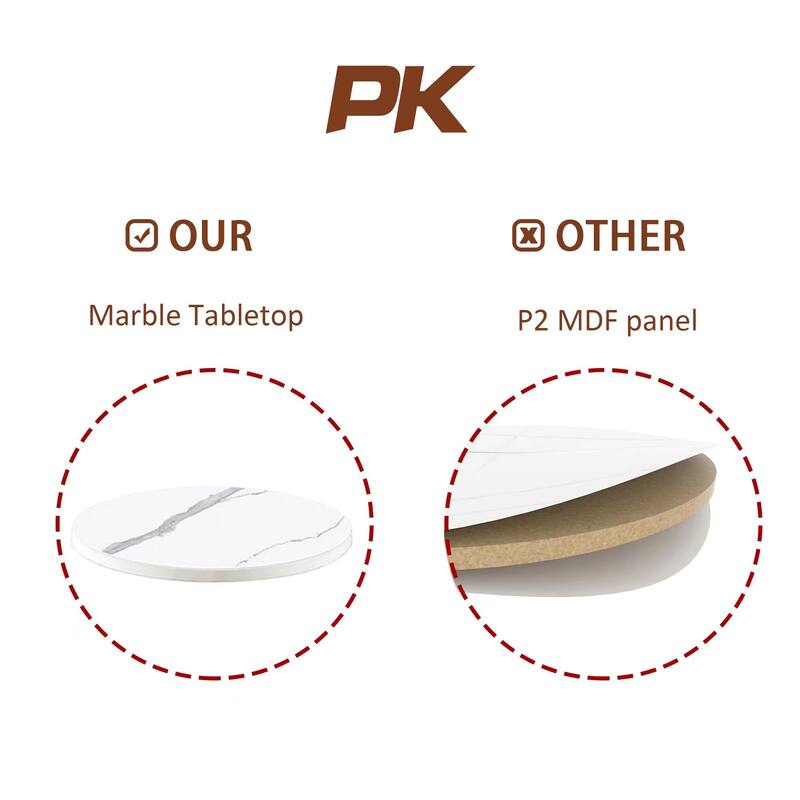 2-layer End Table with Whole Marble Tabletop, Round Coffee Table with Golden Metal Frame