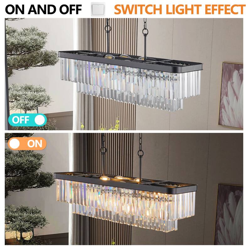 Chandeliers,Rectangular Crystal Chandelier Adjustable,E12 Crystal Lights,Iron Ceiling Hanging Light(Bulb Not Included)