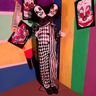 Haunted Hill Farm Lifesize Animatronic Two-Headed Clown with Lights and Sound, Indoor/Covered Outdoor Halloween Decoration