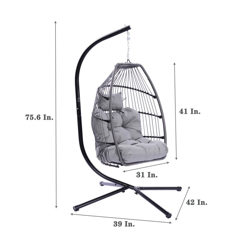 Patio Wicker Folding Hanging Rattan Swing Hammock Egg Chair With ...