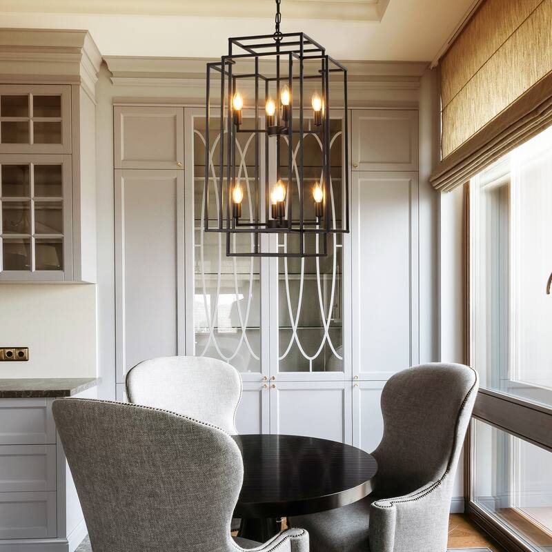 18" Modern 8-Light Geometric Pendant Chandelier, Industrial Metal Frame, Adjustable Hanging Light (No Bulbs)