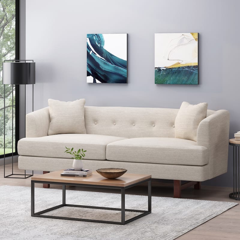 73.5" Loveseat, Family Room Fabric Sofa, Tufted Upholstered Arm Couch with Wood Legs for Living Room Bedroom