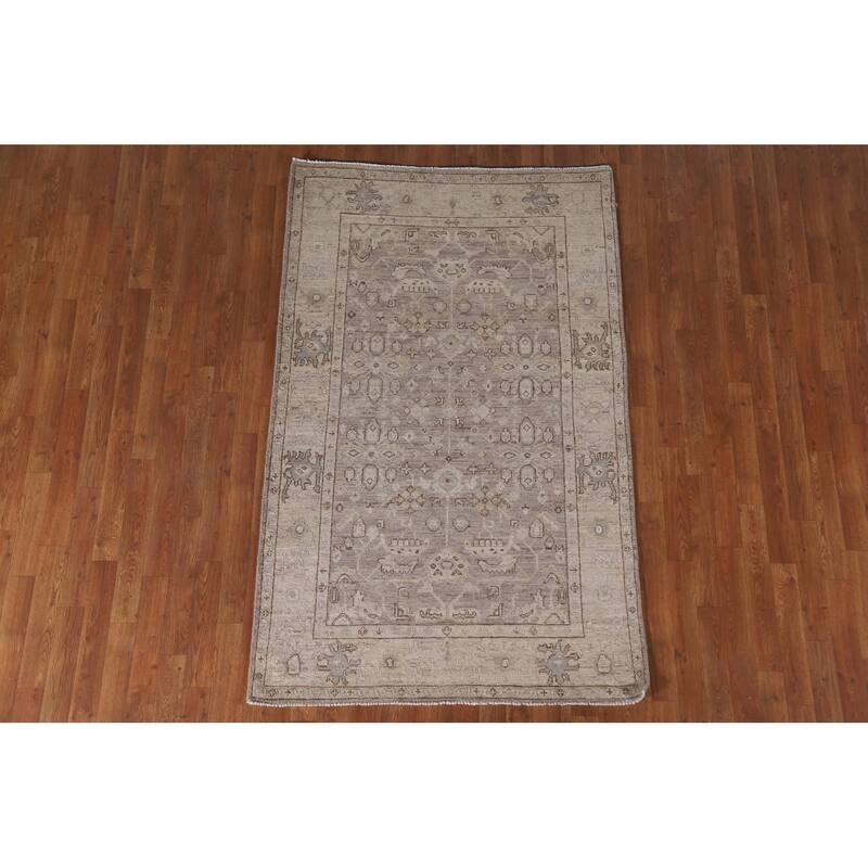 Hand Knotted Oriental 100% Wool Carpet Transitional All-Over Brown Oushak Area Rug - 6' 6'' X 4' 0''