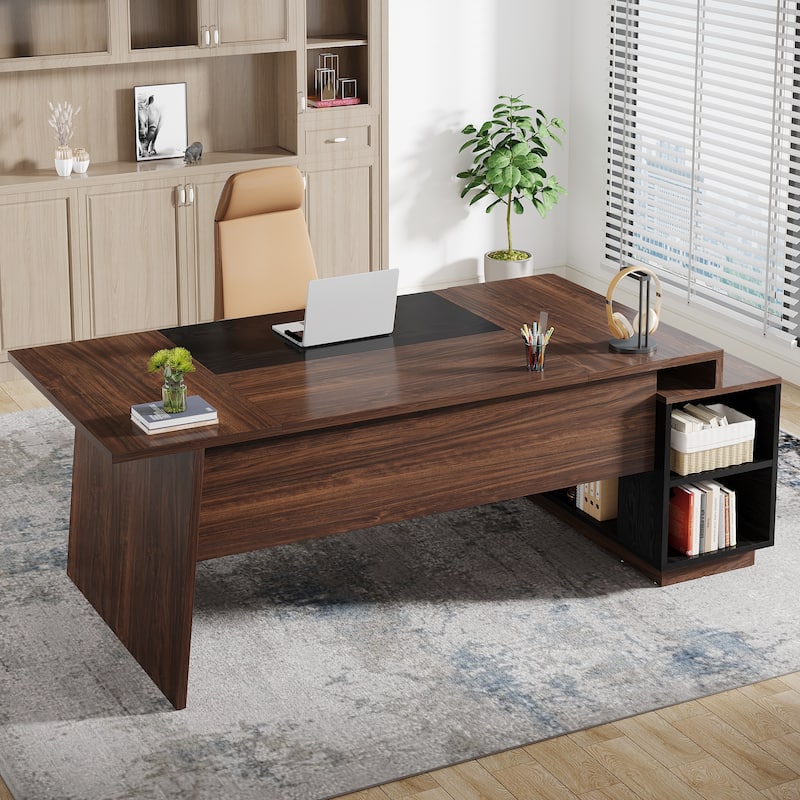 78-Inch L-Shaped Executive Desk with File Cabinet for Home Office
