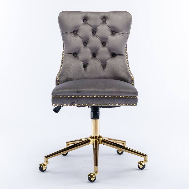 Office Chair with Wheels, Adjustable Height, Velvet Upholstered Tufted Button Computer Desk Chair Swivel - Grey