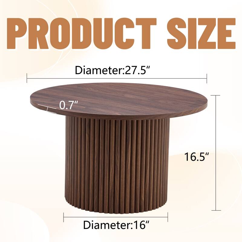 Modern Round Coffee Table with Cylindrical Legs Wooden Center Table with Concealed Storage Space Living Room Tea Table