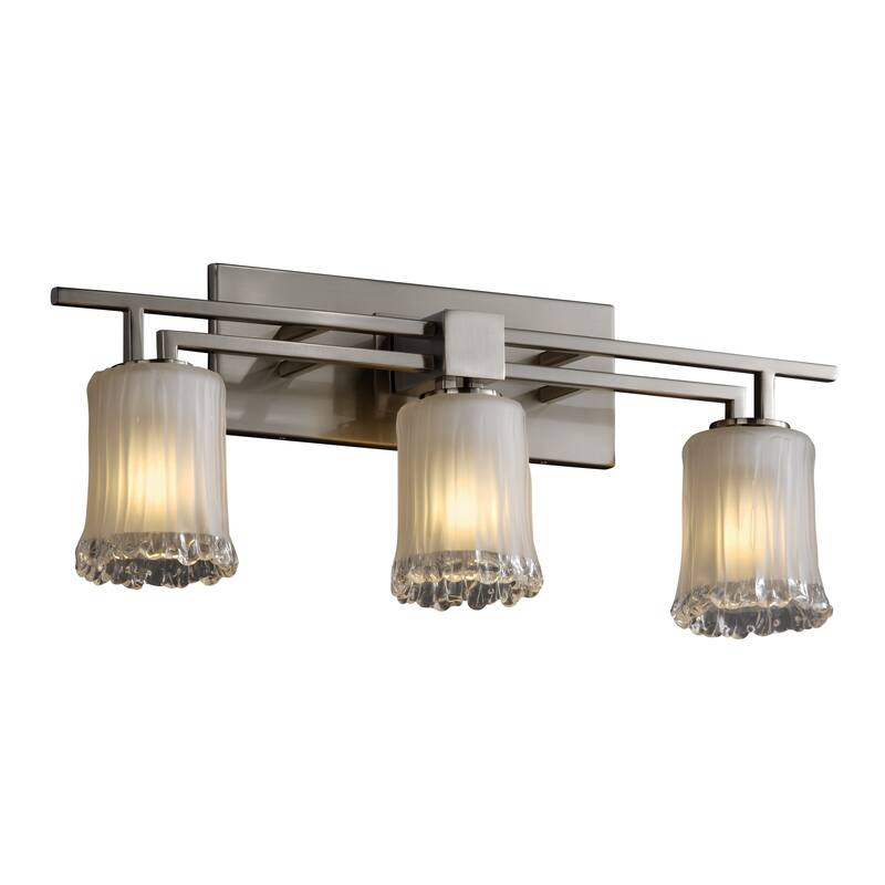 Justice Design Veneto Luce Aero 3-light Brushed Nickel Bath Bar, White Frosted Cylinder - Rippled Rim Shade