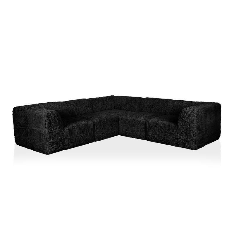 Furniture of America Ylena Modern 5-Piece Faux Fur Foam Modular Compressed Sectional Sofa