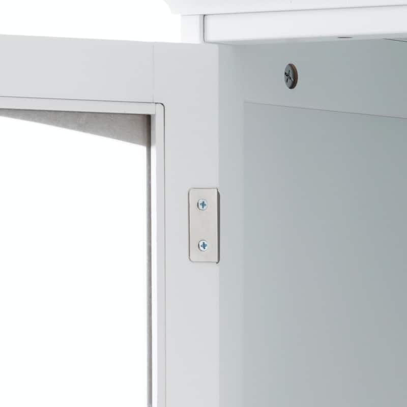 Tall Free-Standing Bathroom Storage Cabinet with Glass Doors and Two Drawers