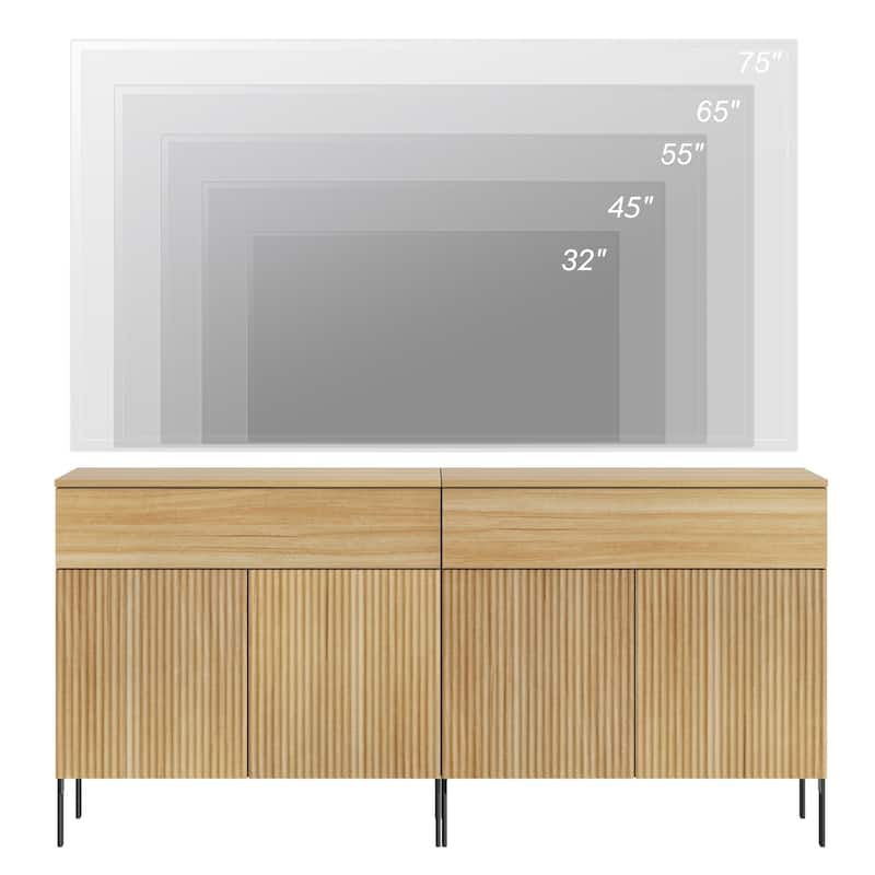 31.5" Modern Reeded TV Stand With Doors, Entertainment Center With Shelf, Wooden TV Console