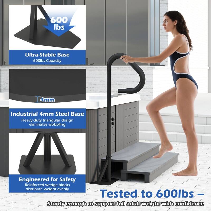 Domi Hot Tub Handrail, Aluminum Spa Hand Rail with 44"-60" Adjustable Height & 360° Swivel, Safety Side Handrails
