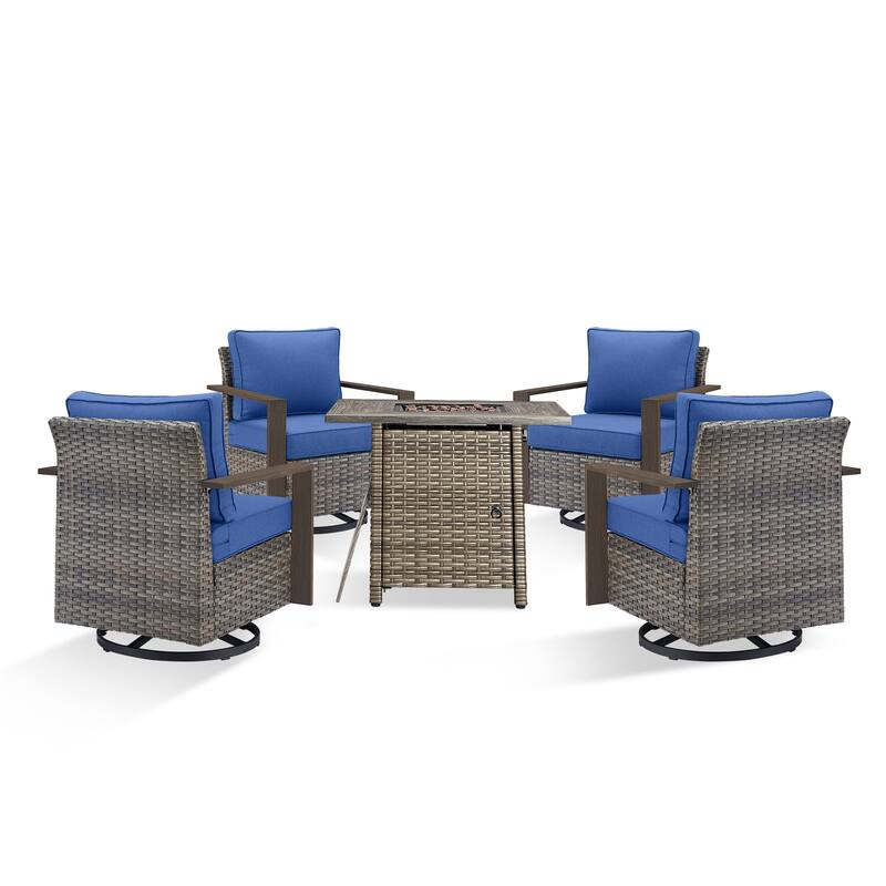 Pocassy 5 Pieces Outdoor All-Weather Chair with Fire Table Set