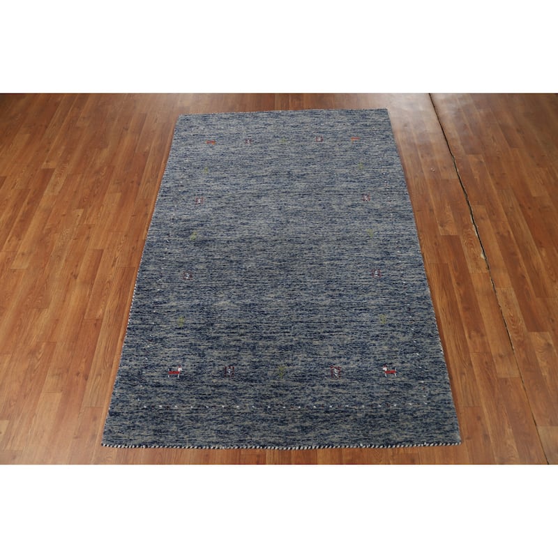 Gabbeh Oriental Rug Handmade Contemporary Blue Wool Carpet - 4'0" x 5'10"