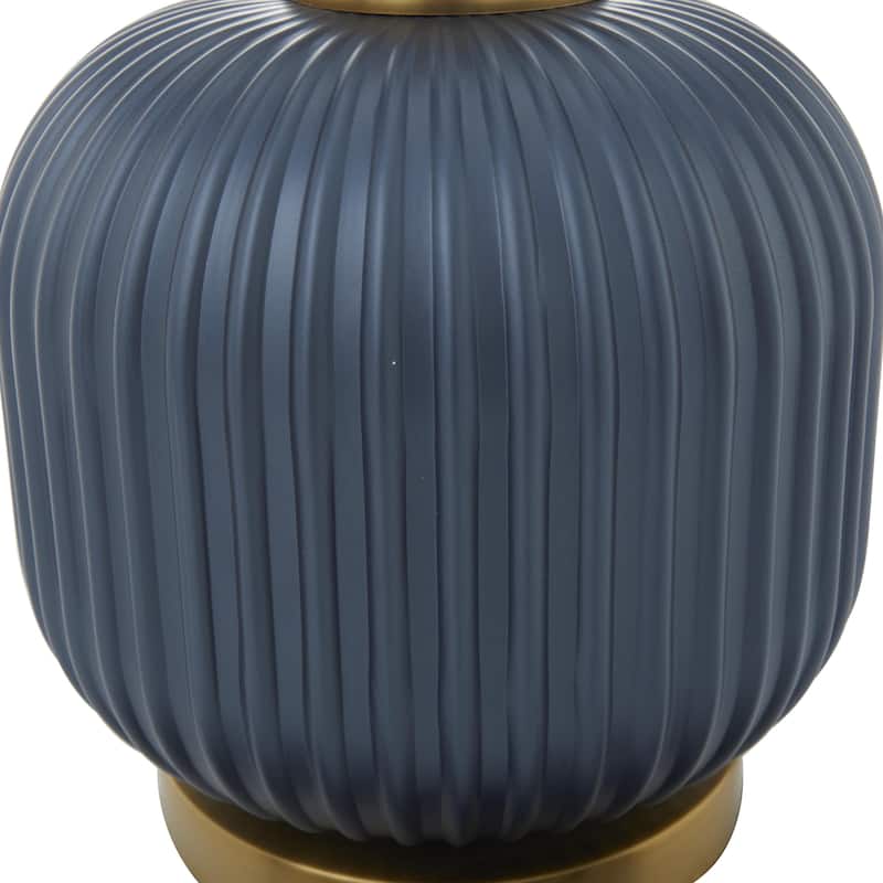 Fabric or Glass Ribbed Room Table Lamp with Velvet Shade and Gold Accents - Blue - Roche River Decor