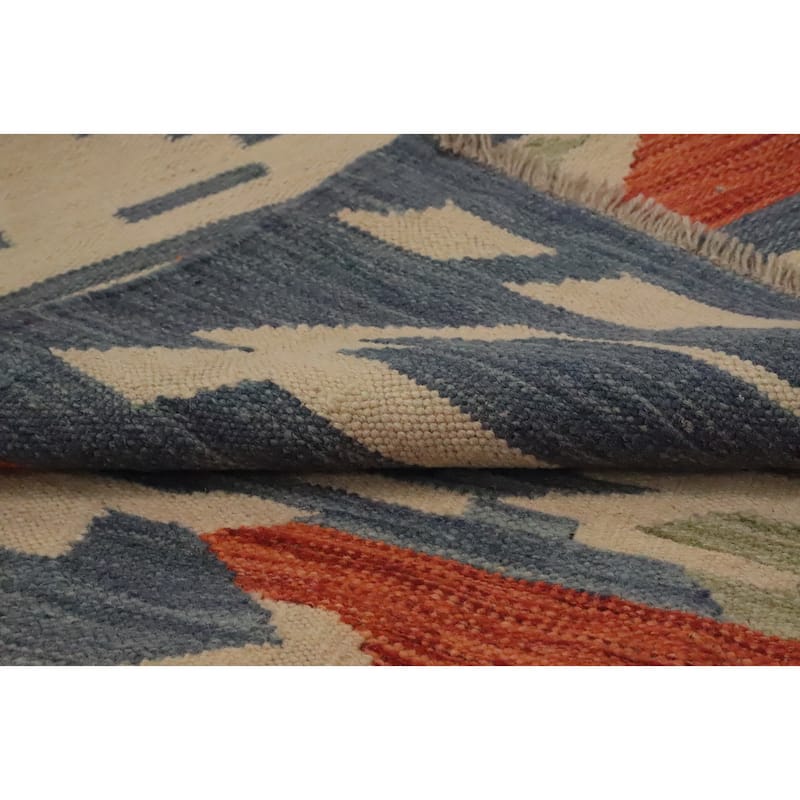 Hand Woven Oriental 100% Wool Carpet Southwestern Modern Multi-Colored Kilim Area Rug - 6' 6'' X 4' 10''