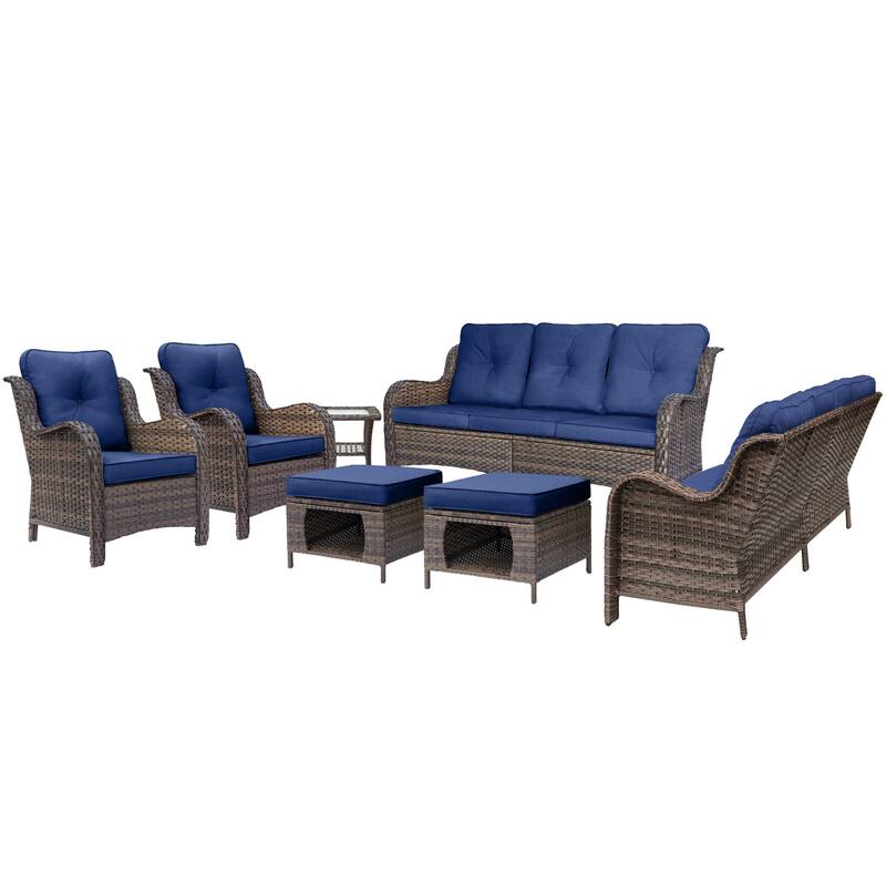 Wicker Outdoor Patio Furniture Seating Sofa Set with Storage Ottomans