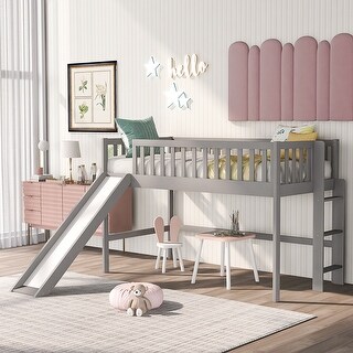 Twin Size Low Loft Bed with Ladder and Slide - Bed Bath & Beyond - 32789764